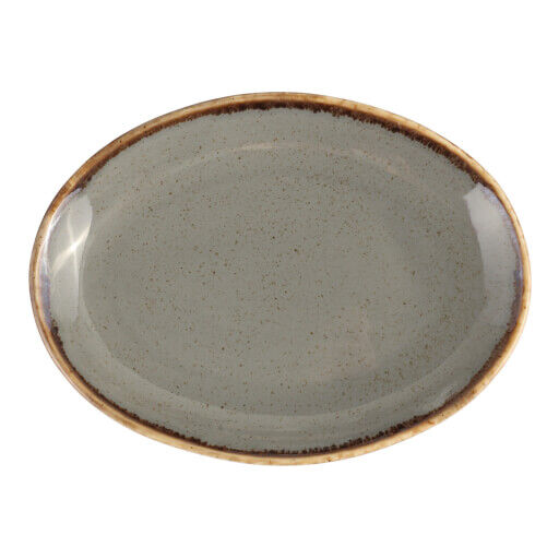 112118  Seasons Dark Grey Oval Plate 18Cm 