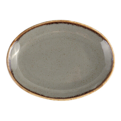 112136  Seasons Dark Grey Oval Plate 36Cm 