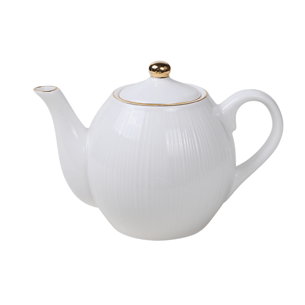 Nippon White Gold Rim Round Teapot 16.5x11cm 400ml Lines 1/18