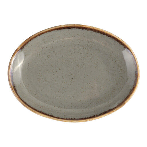112131  Porland Seasons Dark Grey Oval Plate 31Cm 
