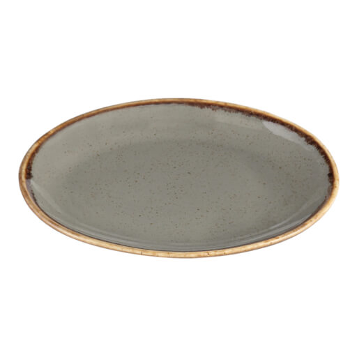112124  Seasons Dark Grey Oval Plate 24Cm 